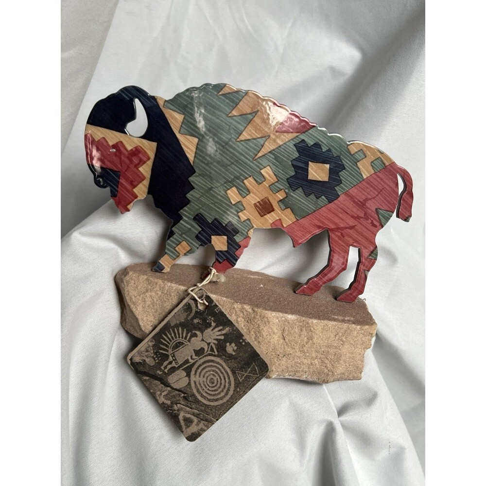 1990s Lazart American Bison Buffalo Metal Art Sandstone New w/ Tag Double Sided